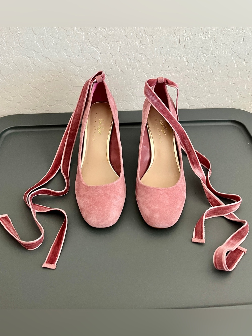 Lord & Taylor Velvet Tie-Ankle Rose Pink Heels